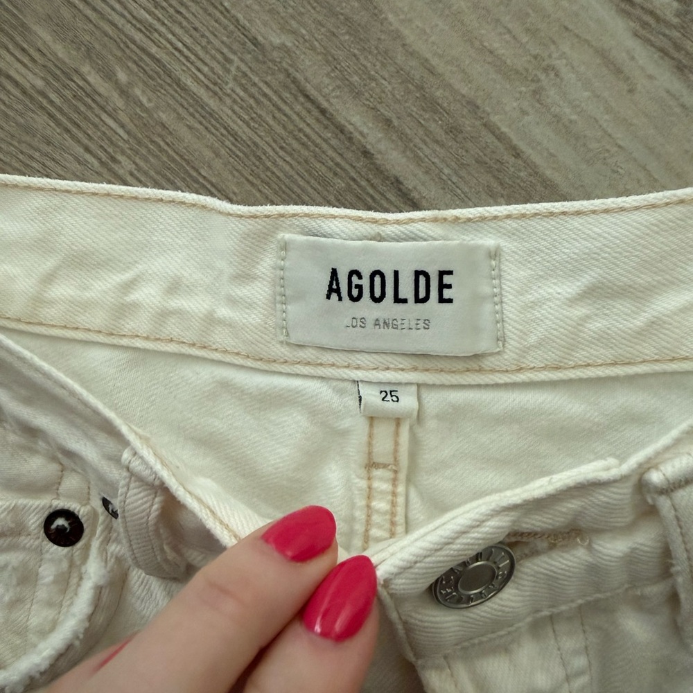 Agolde Cream Distressed Frayed Hem Denim Shorts - Picture 2 of 3